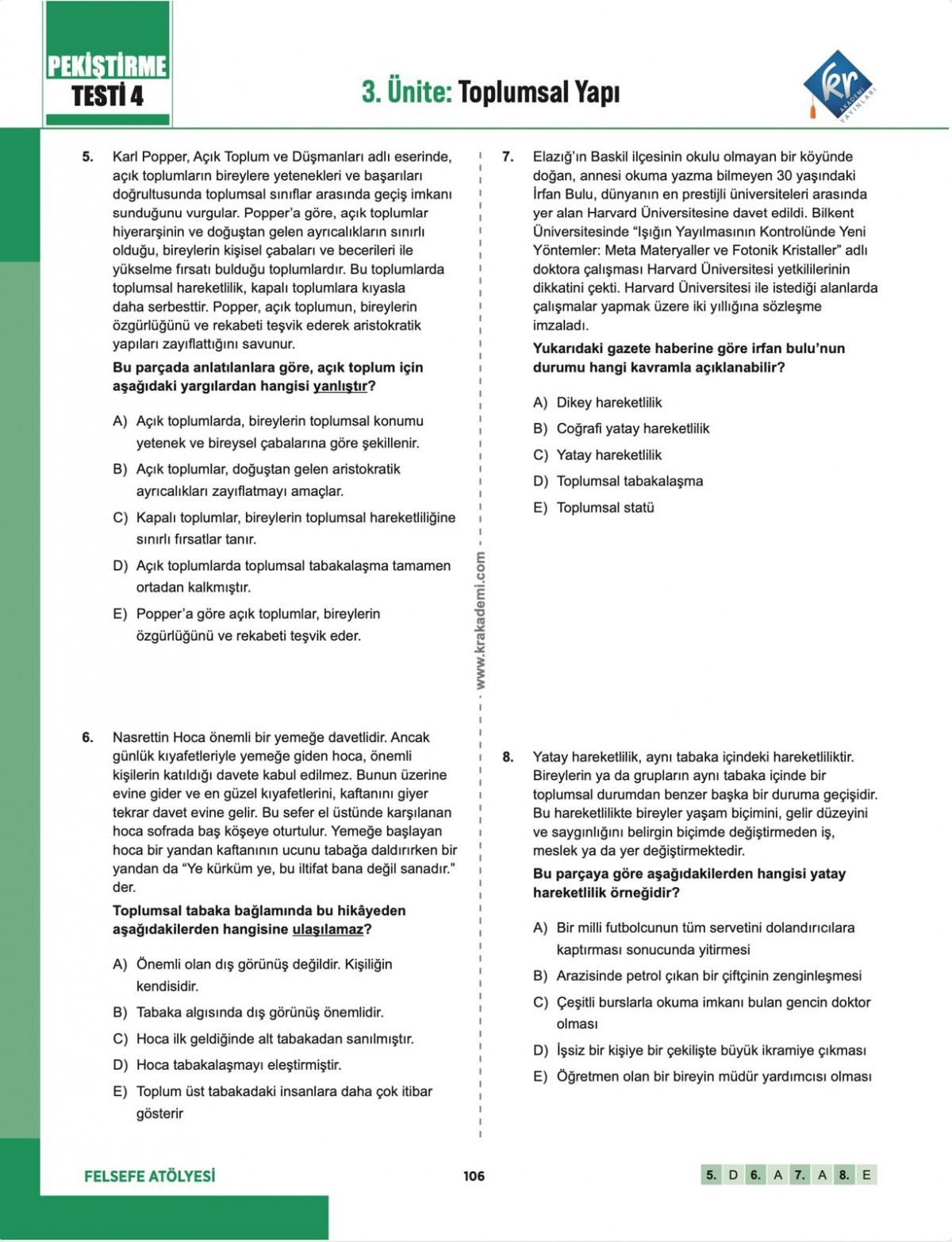 Felsefe Atölyesi AYT Felsefe Grubu Soru Bankası
