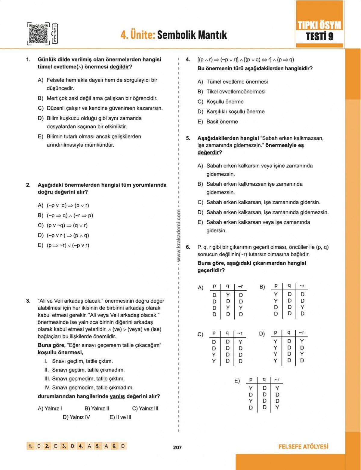 Felsefe Atölyesi AYT Felsefe Grubu Soru Bankası