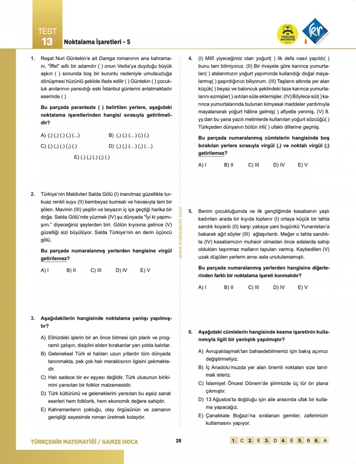 Gamze Hoca Türkçenin Matematiği Tüm Sınavlar İçin Dil Bilgisi Soru Bankası