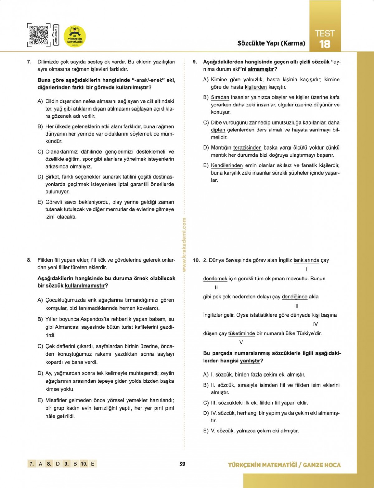 Gamze Hoca Türkçenin Matematiği Tüm Sınavlar İçin Dil Bilgisi Soru Bankası