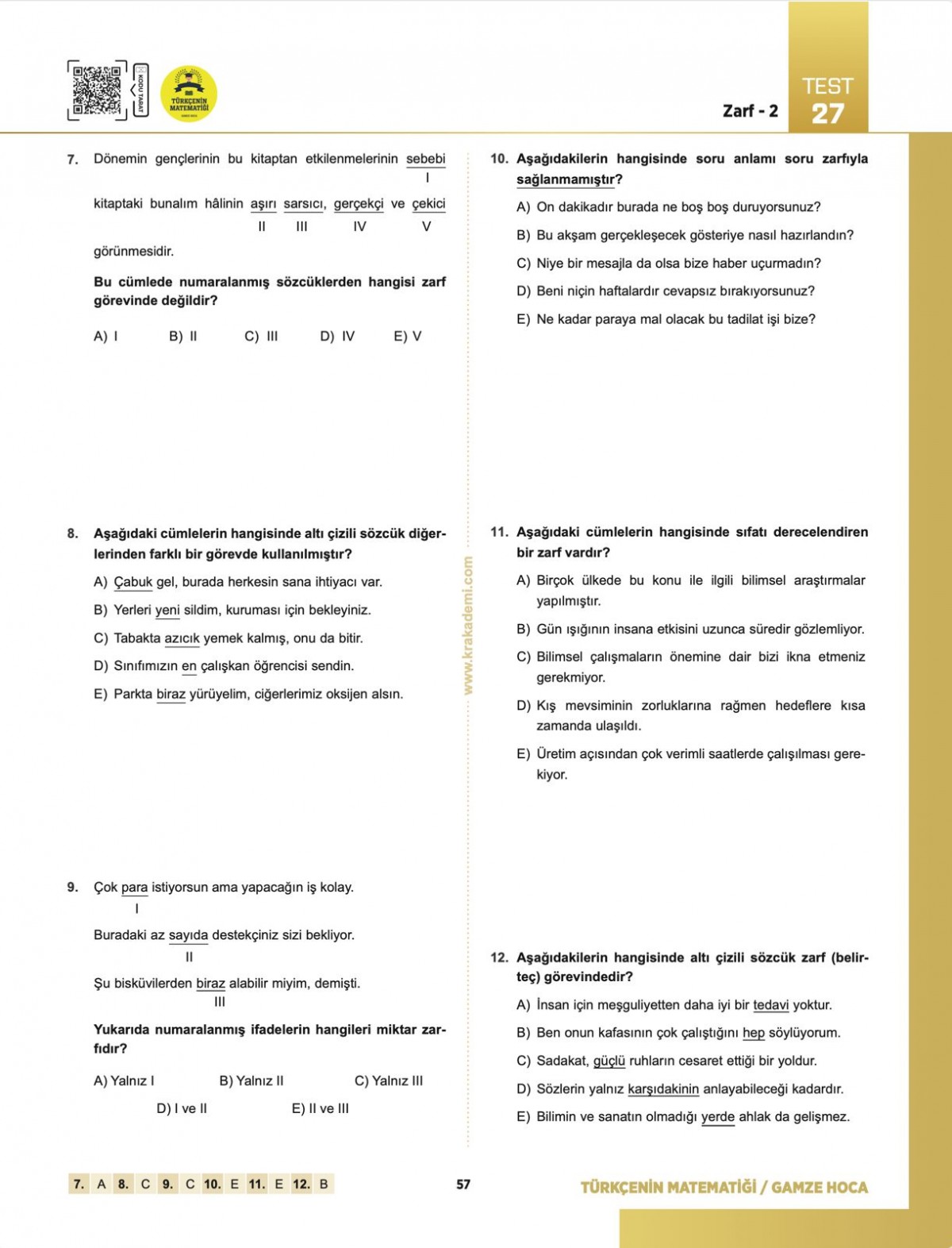 Gamze Hoca Türkçenin Matematiği Tüm Sınavlar İçin Dil Bilgisi Soru Bankası