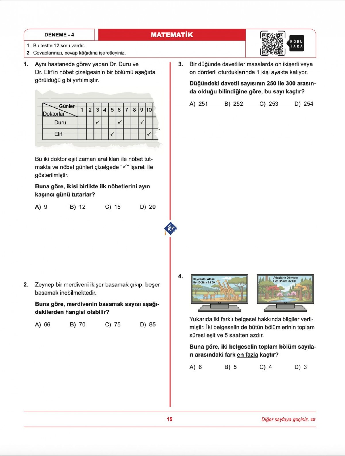 İbrahim Akca 8. Sınıf LGS Matematik 1. Dönem İlk 12 Soru Konu Denemeleri KR Akademi Yayınları