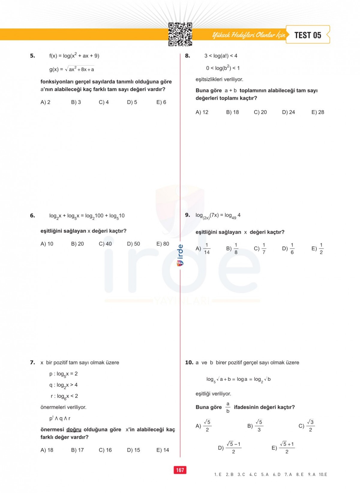 İrde Yayınları AYT Matematik Soru Bankası
