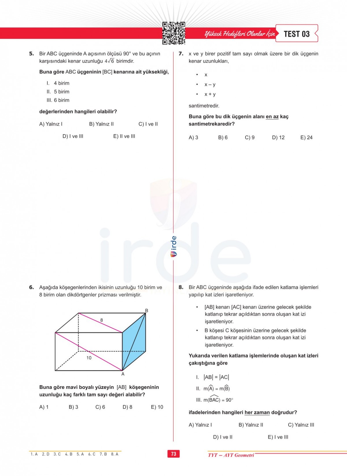 İrde Yayınları TYT - AYT Geometri Soru Bankası İrde Yayınları TYT - AYT Geometri Soru Bankası
