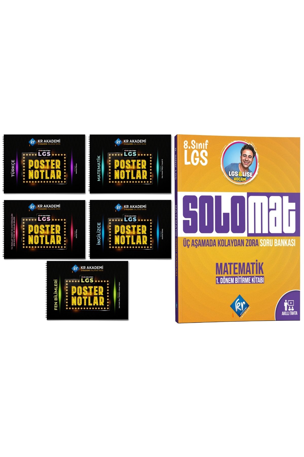 KR Akademi Yayınları 8. Sınıf LGS Poster Notlar 6 Ders ve 8. Sınıf LGS Solomat Matematik 1. Dönem Soru Bankası Seti