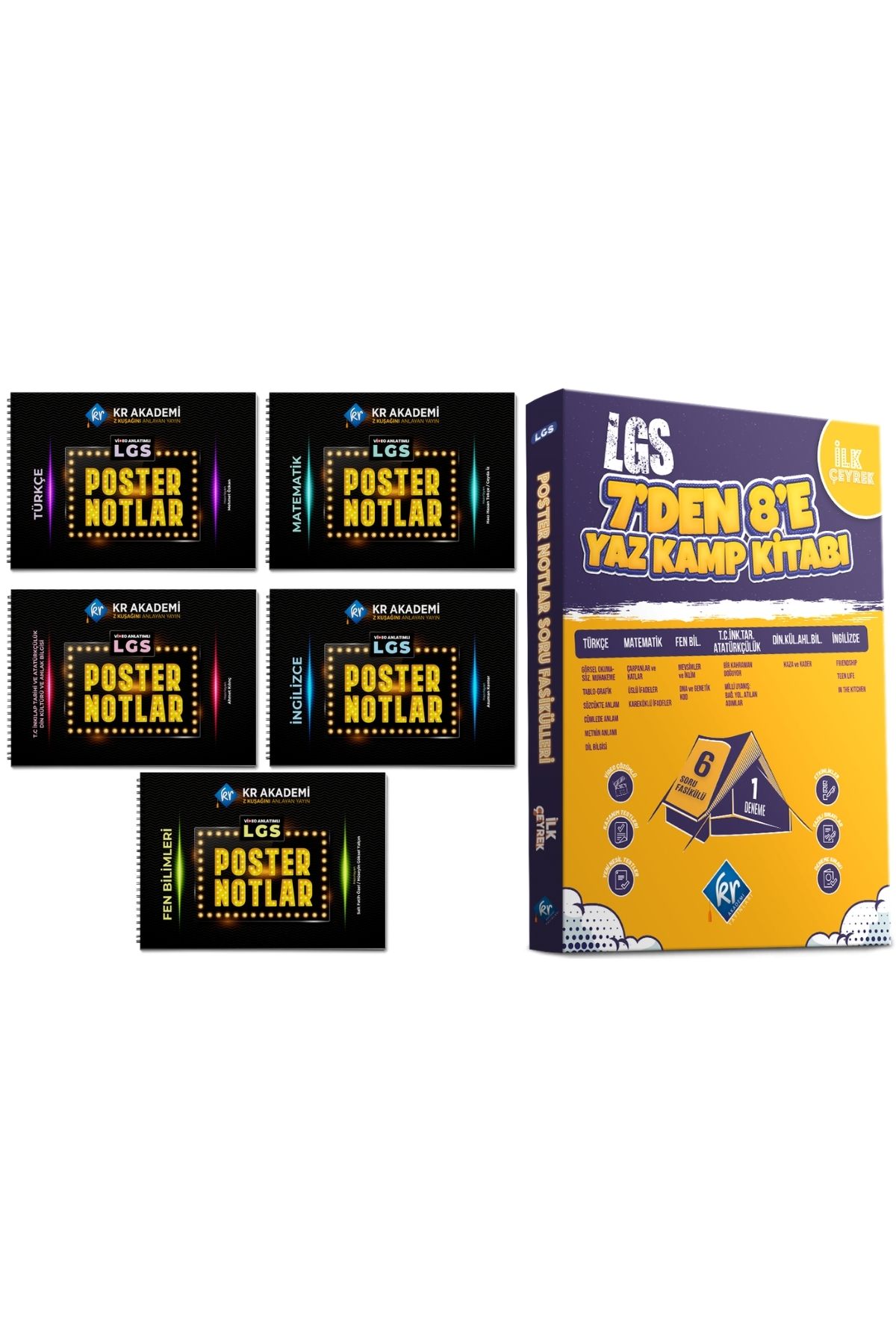 LGS 7'den 8'e Poster Notlar ve 7'den 8'e Hazırlık Yaz Kamp Kitabı 13 Parça Set KR Akademi Yayınları