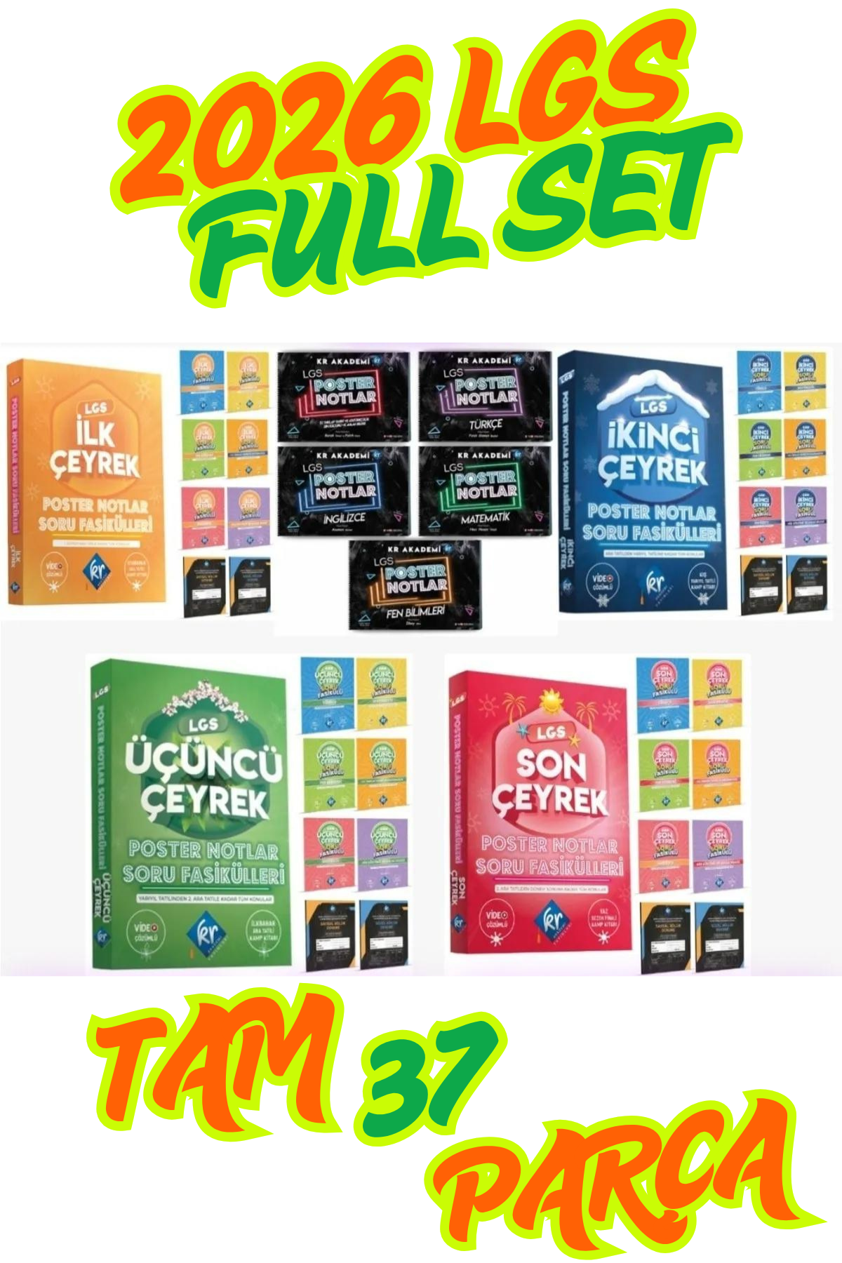 LGS Tam Set Konu Anlatımlı Poster Notlar ve Çeyrekler Halinde Soru Fasikülleri Video Destekli KR Akademi Yayınları