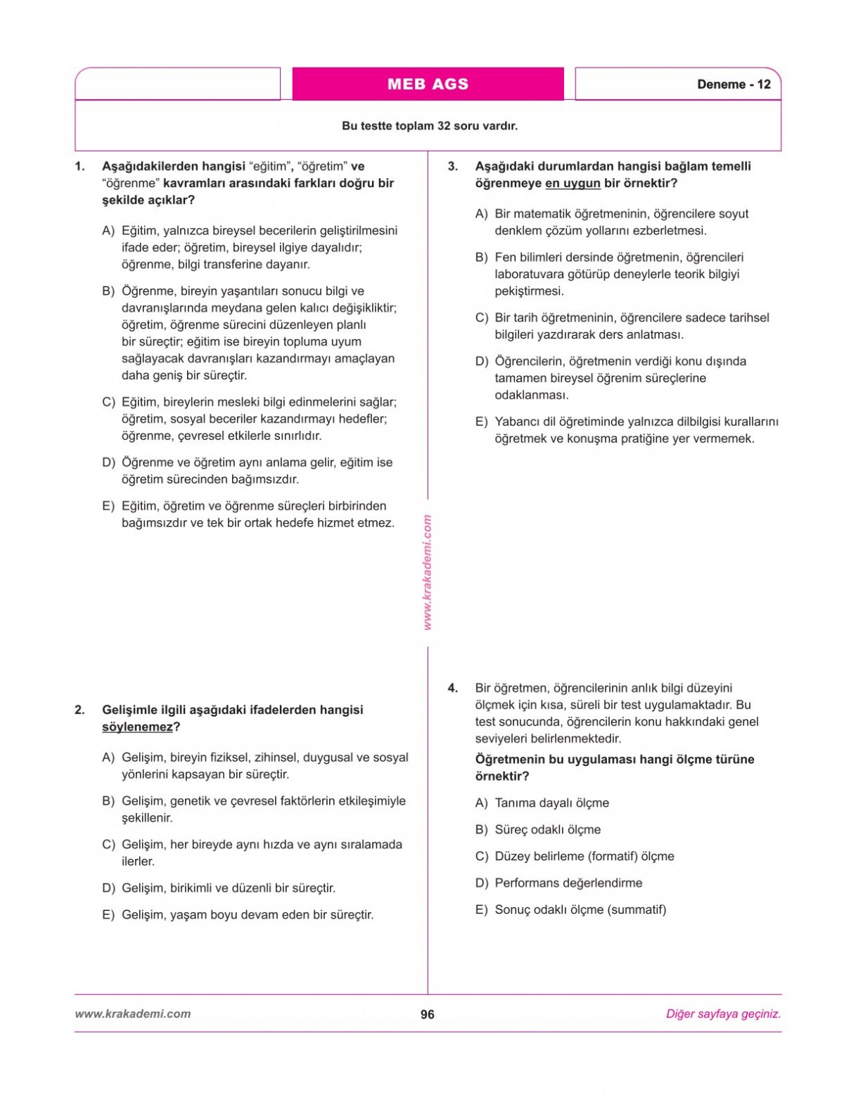 MEB AGS Eğitimin Temelleri ve Türk Milli Eğitim Sistemi Mevzuat 12 Deneme KR Akademi Yayınları MEB AGS Eğitimin Temelleri ve Türk Milli Eğitim Sistemi Mevzuat 12 Deneme KR Akademi Yayınları