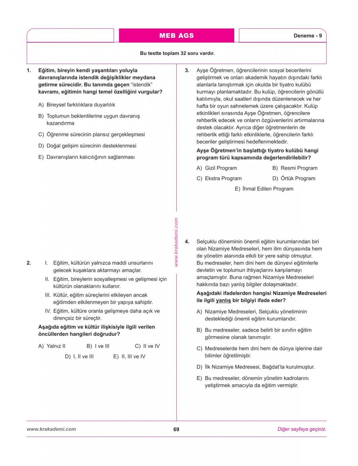 MEB AGS Eğitimin Temelleri ve Türk Milli Eğitim Sistemi Mevzuat 12 Deneme KR Akademi Yayınları MEB AGS Eğitimin Temelleri ve Türk Milli Eğitim Sistemi Mevzuat 12 Deneme KR Akademi Yayınları