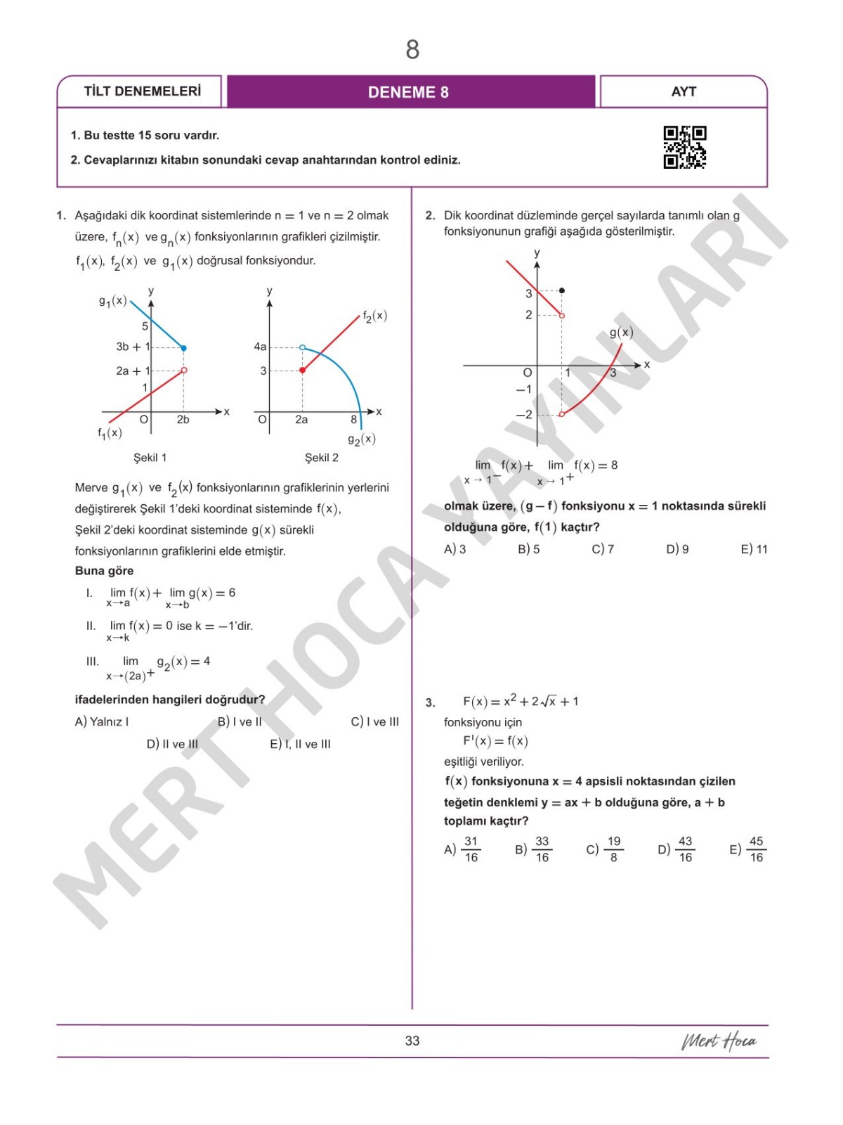 Mert Hoca AYT TİLT Denemeleri Trigonometri İntegral Limit Türev 30'lu Deneme