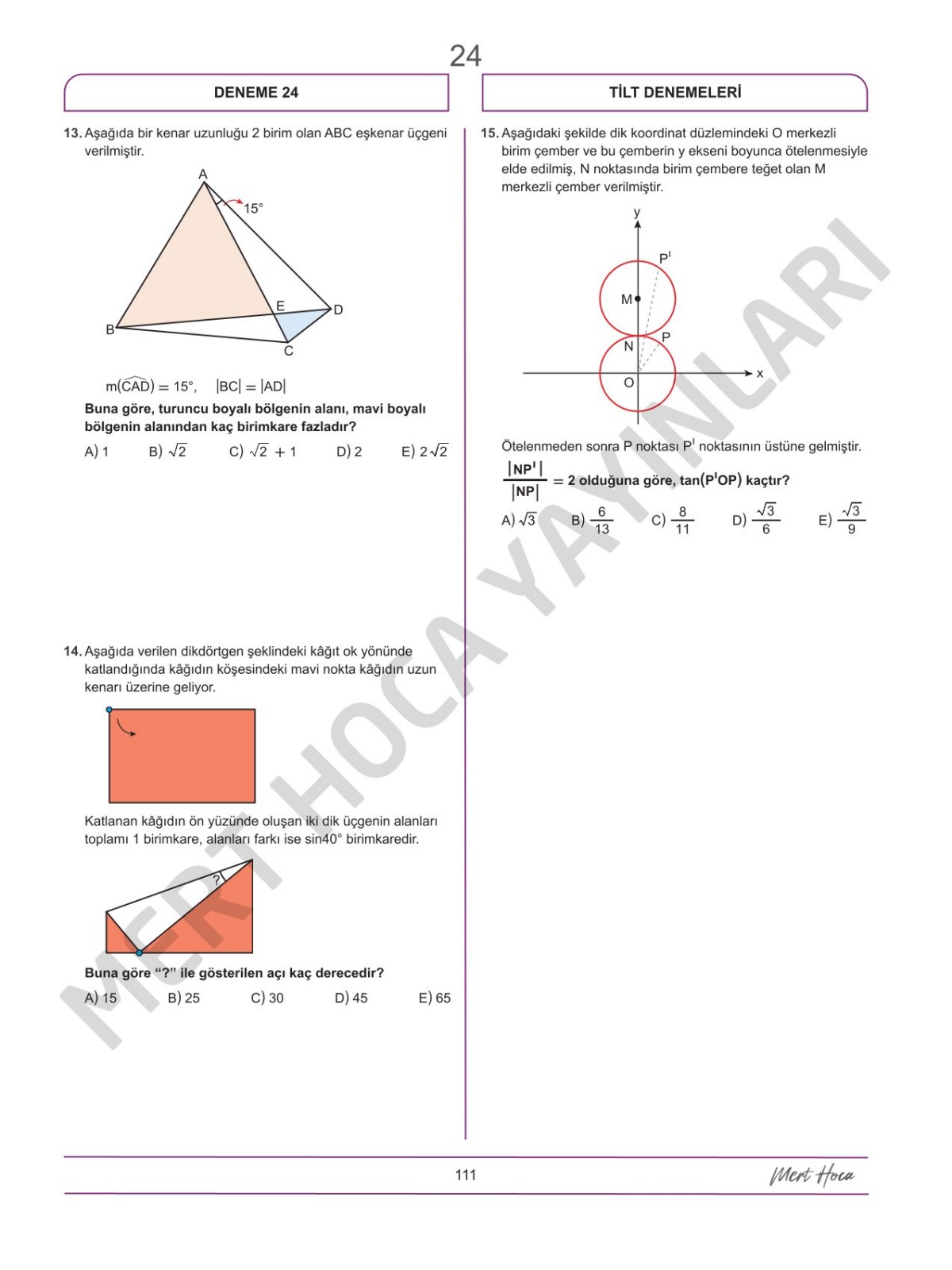Mert Hoca AYT TİLT Denemeleri Trigonometri İntegral Limit Türev 30'lu Deneme