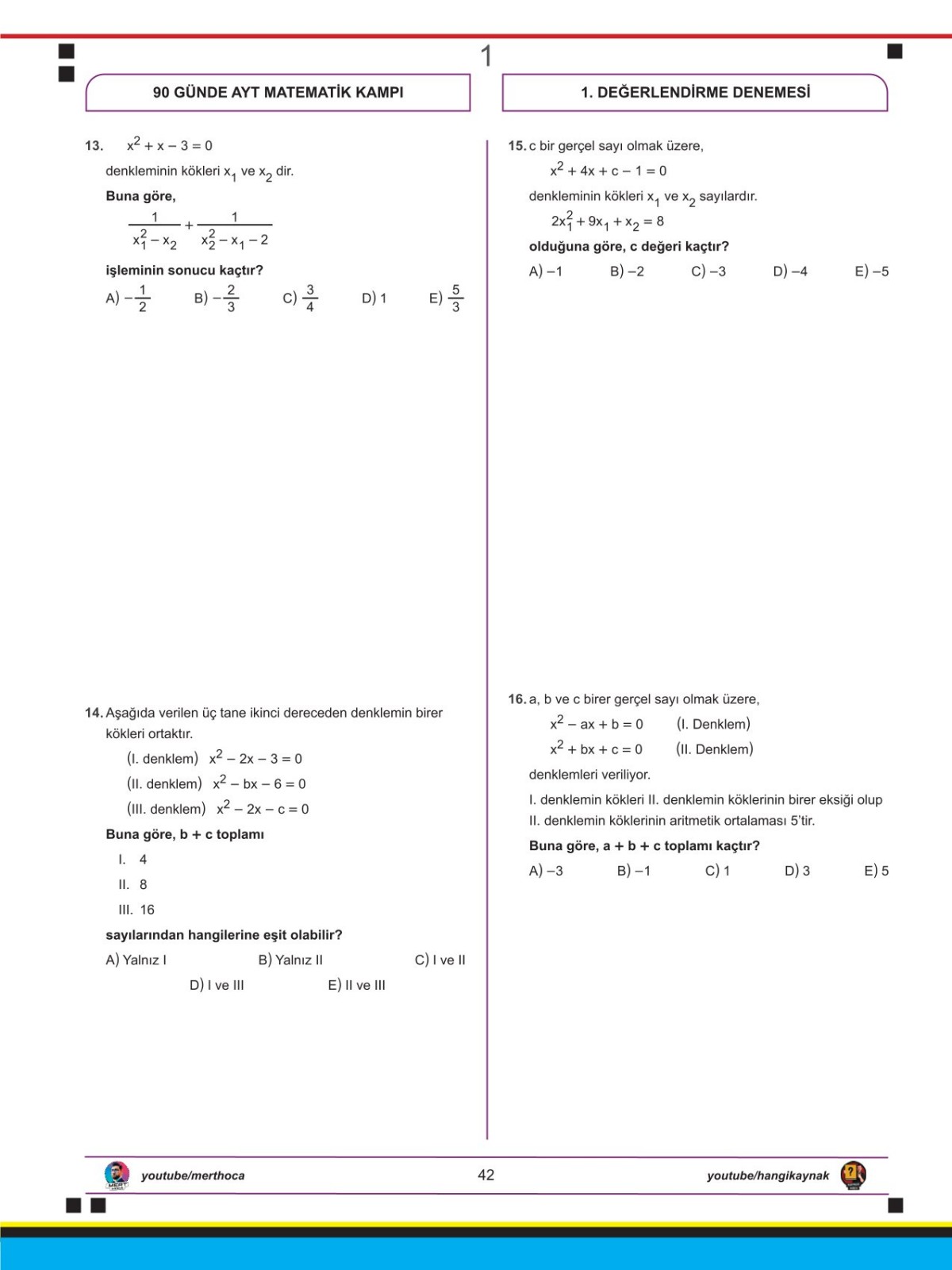 Mert Hoca 90 Günde AYT Matematik Check-Up Deneme