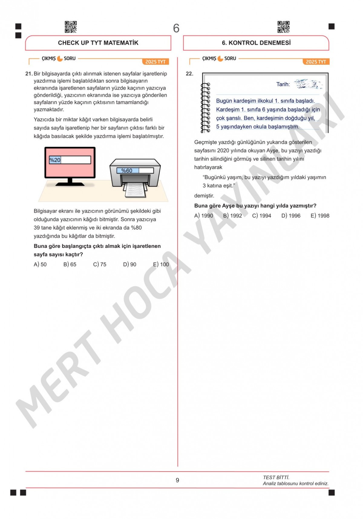 Mert Hoca Yayınları 2026 TYT Matematik Check-Up Denemeleri