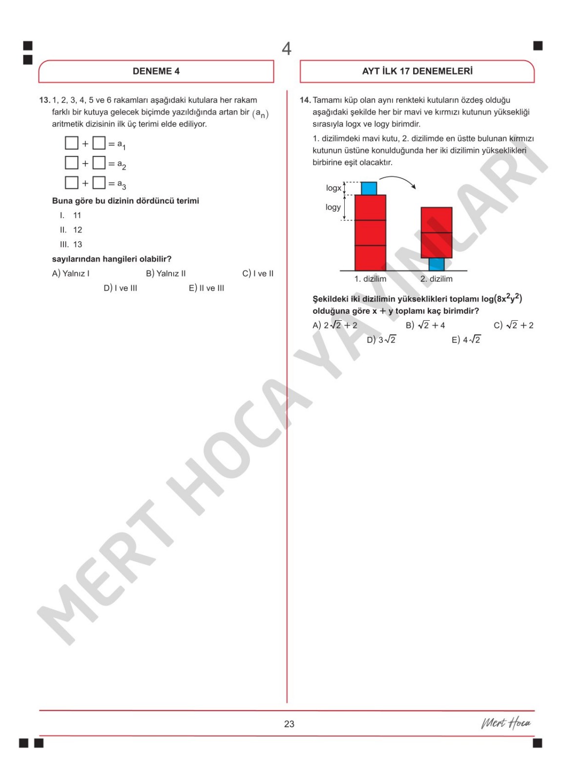 Mert Hoca Yayınları AYT Matematik İlk 17 Soru Konu Denemeleri
