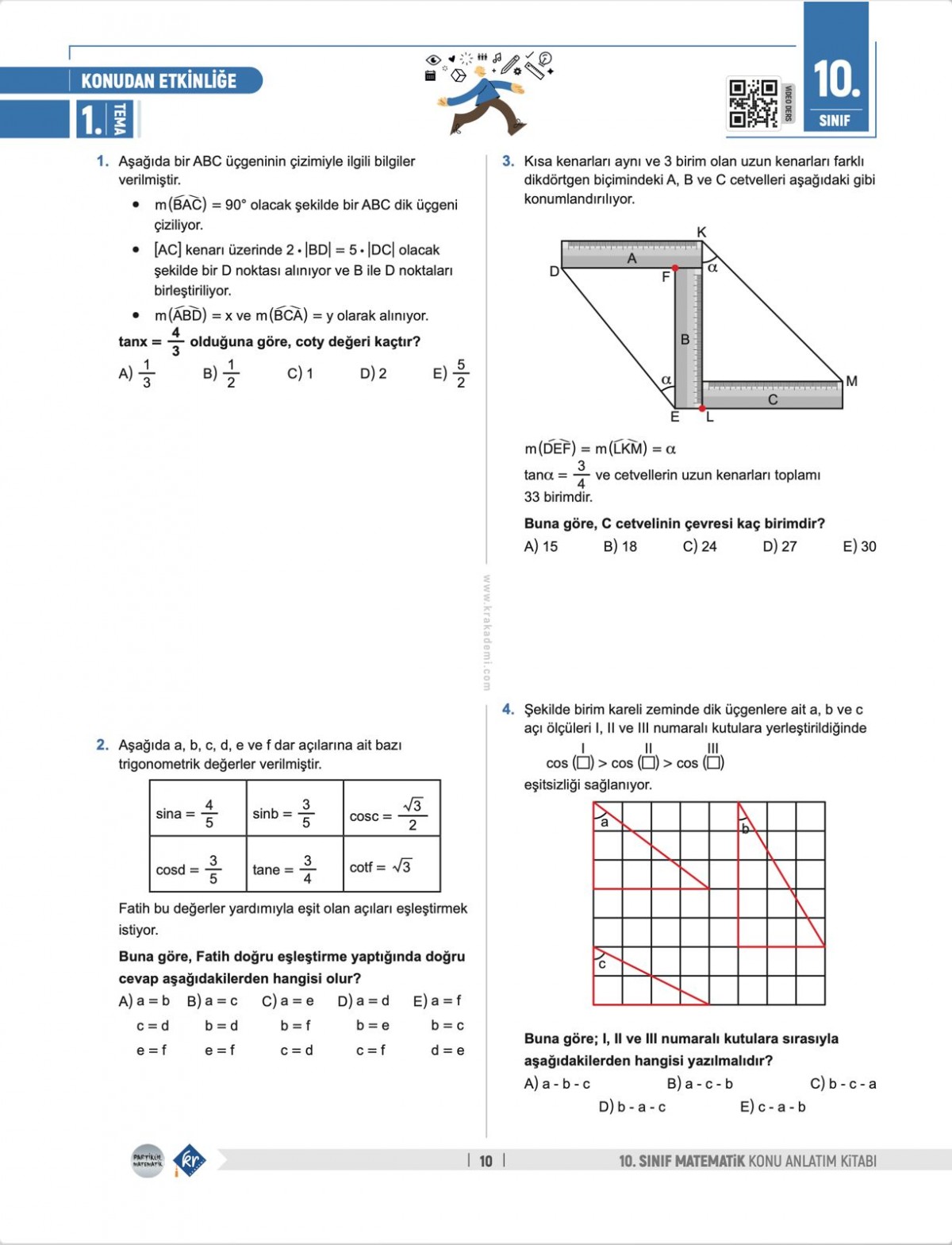 Partikül Matematik Maarif Modeli 10. Sınıf Matematik Konu Anlatım Kitabı KR Akademi Yayınları