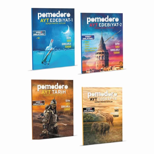 Pomodoro Yayınları AYT Edebiyat 1 - 2 Tarih Coğrafya ÖSYM Tarzı Süper Pratik Notlar 4’ Lü Set (Ciltli)