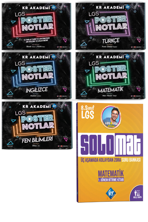 2025 8. Sınıf LGS Poster Notlar 6 Ders ve 8. Sınıf LGS Solomat Matematik 1. Dönem Soru Bankası Seti KR Akademi Yayınları