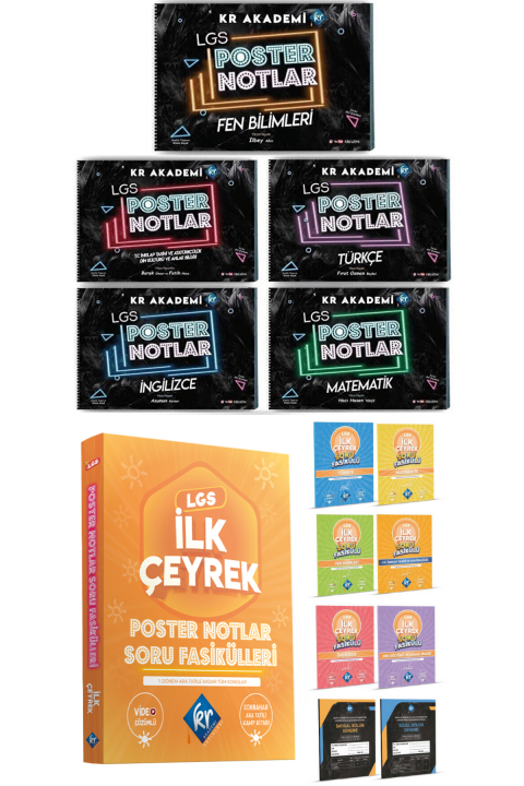 LGS Poster Notlar Soru Fasikülleri Ilk Çeyrek & LGS Poster Notlar Seti 13 Parça KR Akademi Yayınları
