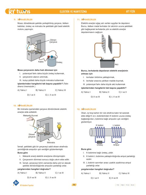 2026 AYT Twins Fizik Soru Bankası Altuğ Güneş KR Akademi Yayınları