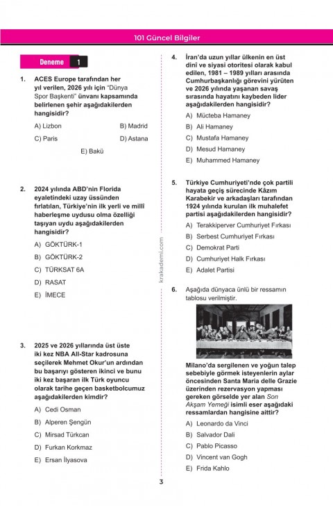2026 KPSS Güncel Bilgiler 101 Deneme 606 Soru KR Akademi Yayınları