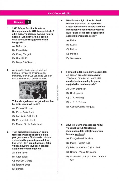2026 KPSS Güncel Bilgiler 101 Deneme 606 Soru KR Akademi Yayınları
