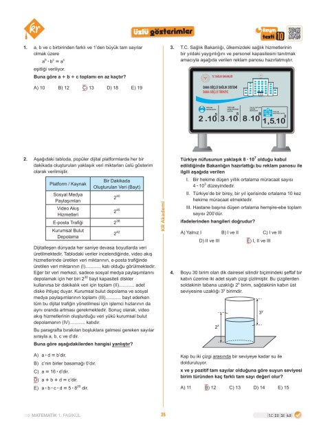 2028 Maarif Modeli Üniversite Giriş Sınavı İlk Oturum Matematik Soru Fasikülü Sayılar Özet Anlatımlı KR Akademi Yayınları
