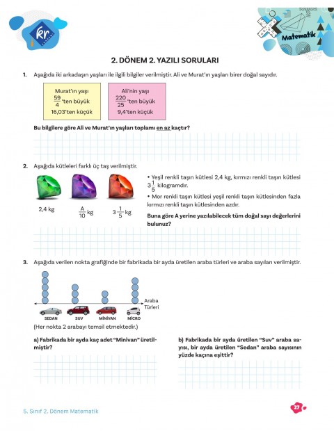 5. Sınıf Tüm Dersler 2. Dönem Yazılı Hazırlık Kitabı KR Akademi Yayınları