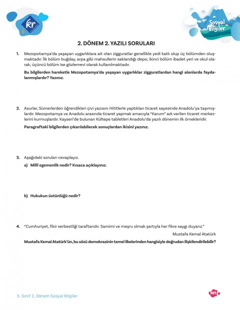 5. Sınıf Tüm Dersler 2. Dönem Yazılı Hazırlık Kitabı KR Akademi Yayınları