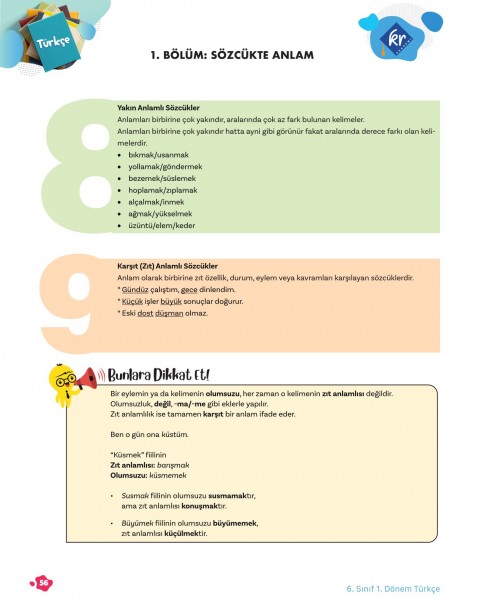 6. Sınıf Tüm Dersler 1. Dönem Yazılı Hazırlık Kitabı KR Akademi Yayınları
