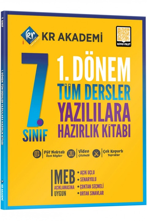 7. Sınıf 1. Dönem Tüm Dersler Yazılılara Hazırlık Kitabı KR Akademi Yayınları