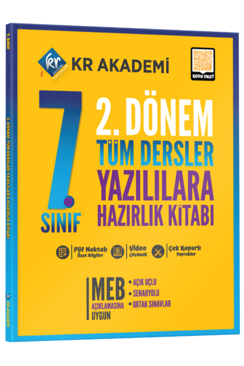 7. Sınıf 2. Dönem Tüm Dersler Yazılılara Hazırlık Kitabı KR Akademi Yayınları