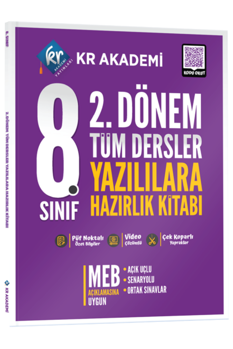 8. Sınıf 2. Dönem Tüm Dersler Yazılılara Hazırlık Kitabı KR Akademi Yayınları