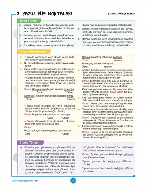 8. Sınıf 2. Dönem Tüm Dersler Yazılılara Hazırlık Kitabı KR Akademi Yayınları