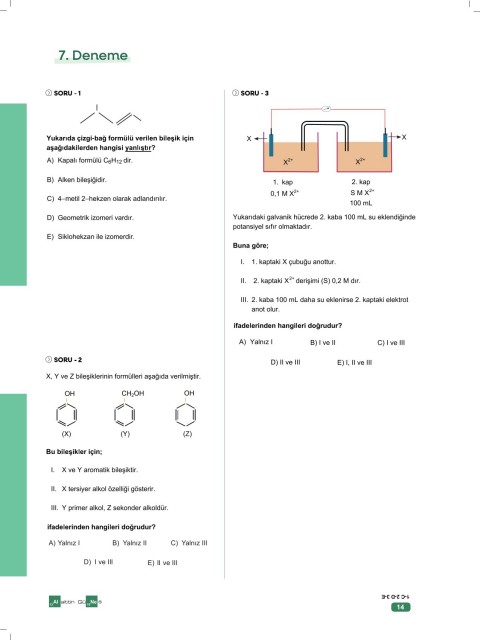 Alaittin Güneş AYT Kimya Son 5 Soru Denemeleri 30 Deneme