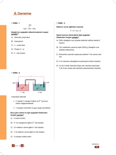 Alaittin Güneş AYT Kimya Son 5 Soru Denemeleri 30 Deneme