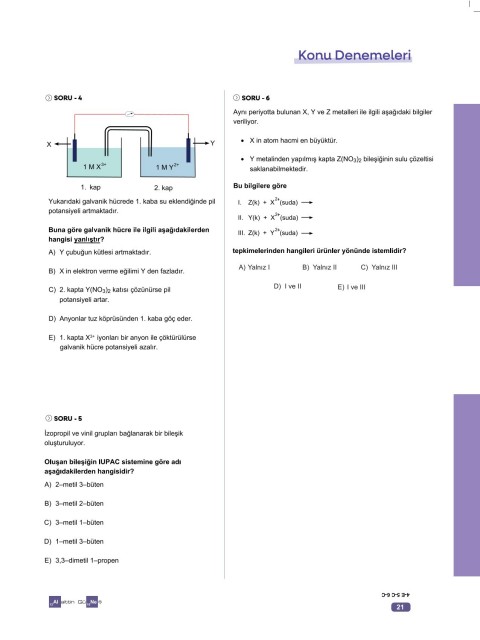 Alaittin Güneş AYT Kimya Son 5 Soru Denemeleri 30 Deneme
