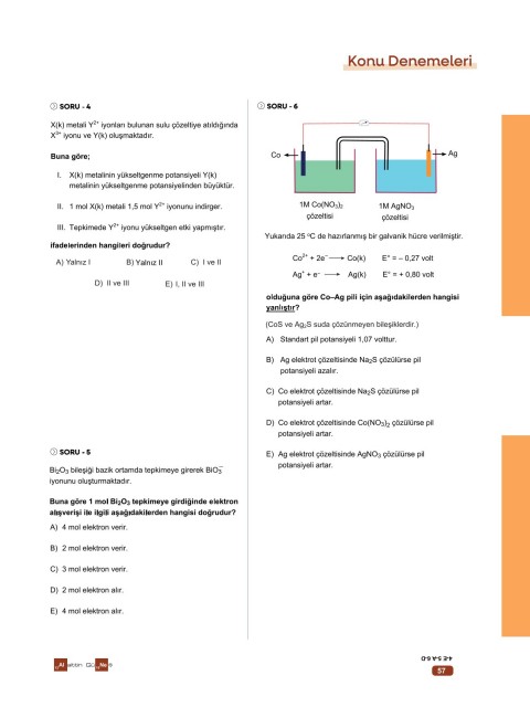 Alaittin Güneş AYT Kimya Son 5 Soru Denemeleri 30 Deneme