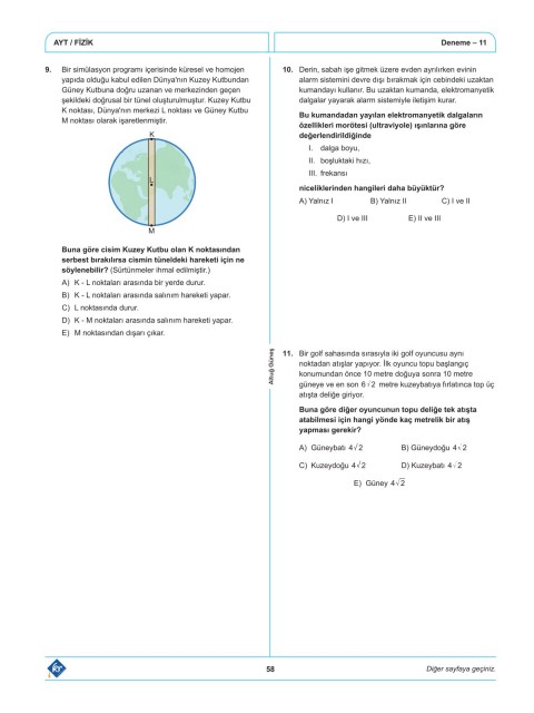 Altuğ Güneş AYT Fizik Denemeleri 15 Adet KR Akademi Yayınları