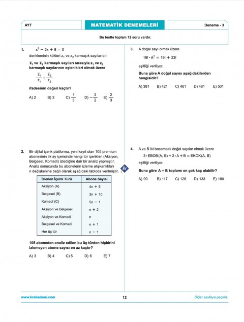 Anıl Hoca İle Matematik AYT İlk 10 Soru Denemeleri KR Akademi Yayınları