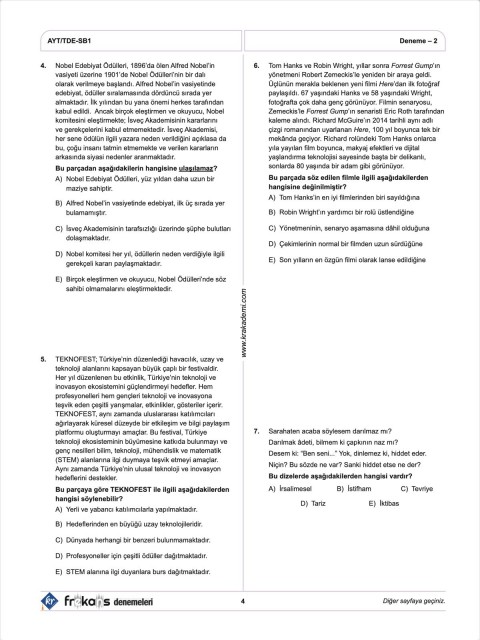 AYT 5 Frekans Denemeleri KR Akademi Yayınları