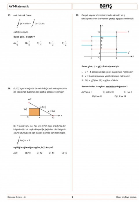 Barış Yayınları AYT 8'li Matematik Denemesi