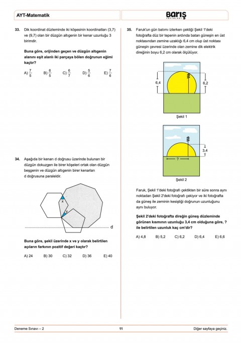 Barış Yayınları AYT Matematik Denemesi 8 Adet