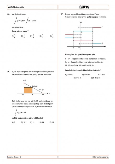 Barış Yayınları AYT Matematik Denemesi 8 Adet