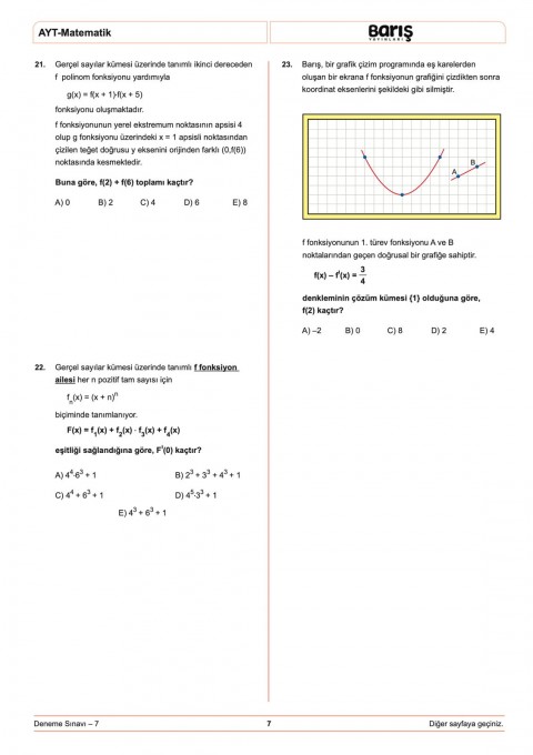 Barış Yayınları AYT Matematik Denemesi 8 Adet