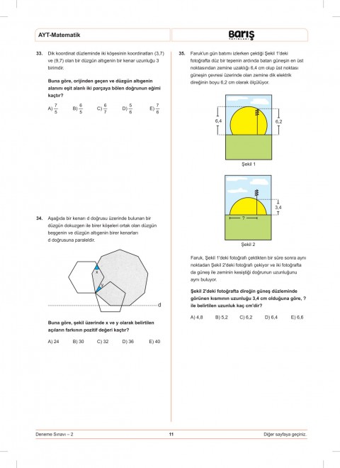 Barış Yayınları AYT Matematik Denemesi 8 Adet