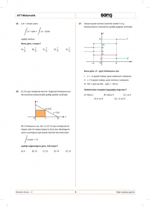 Barış Yayınları AYT Matematik Denemesi 8 Adet