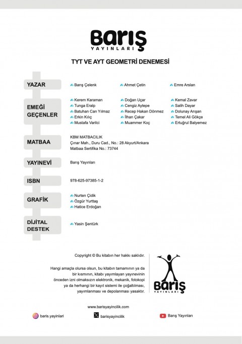 Barış Yayınları TYT-AYT Geometri Denemesi 10 Adet TYT 10 Adet AYT