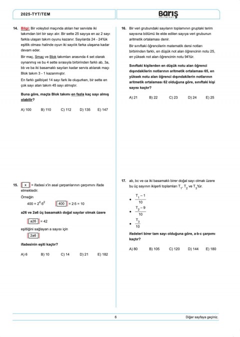 Barış Yayınları TYT Matematik Denemesi 8 Adet