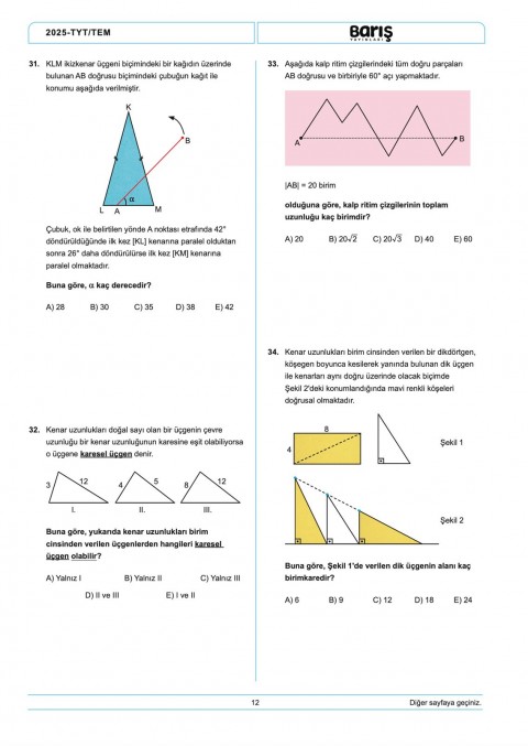 Barış Yayınları TYT Matematik Denemesi 8 Adet