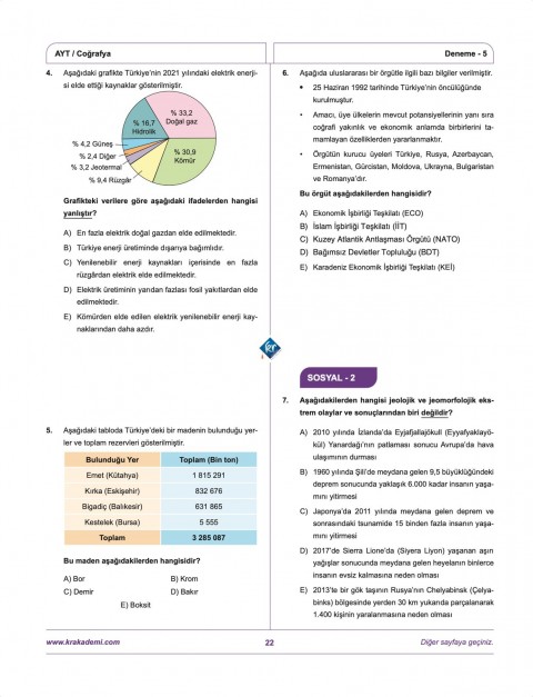 Coğrafyanın Kodları AYT Coğrafya Çözümlü 20 Deneme KR Akademi Yayınları
